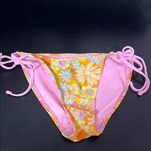 Floral Bikini Bottom with Pink Ties